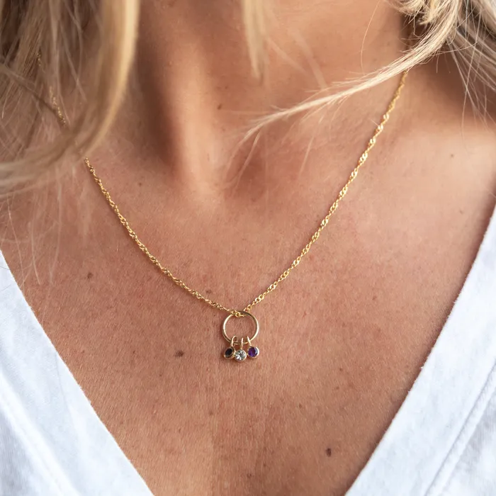 Suetables Charm Necklaces 14K Gold Gemstone Charm