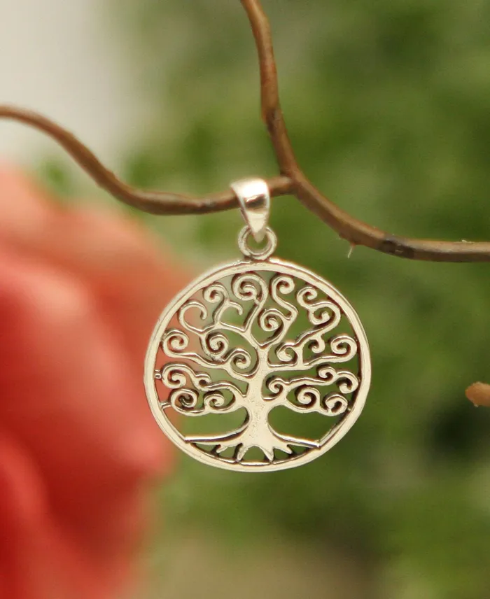 Swirling Tree of Life Round Pendant Sterling Silver Buddha Groove Necklaces