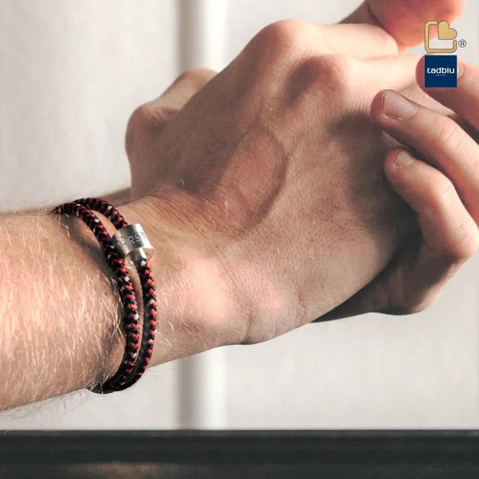 Tadblu Bracelets Red and White TadBlu Naval Cord Mens Cremation Bead Bracelet