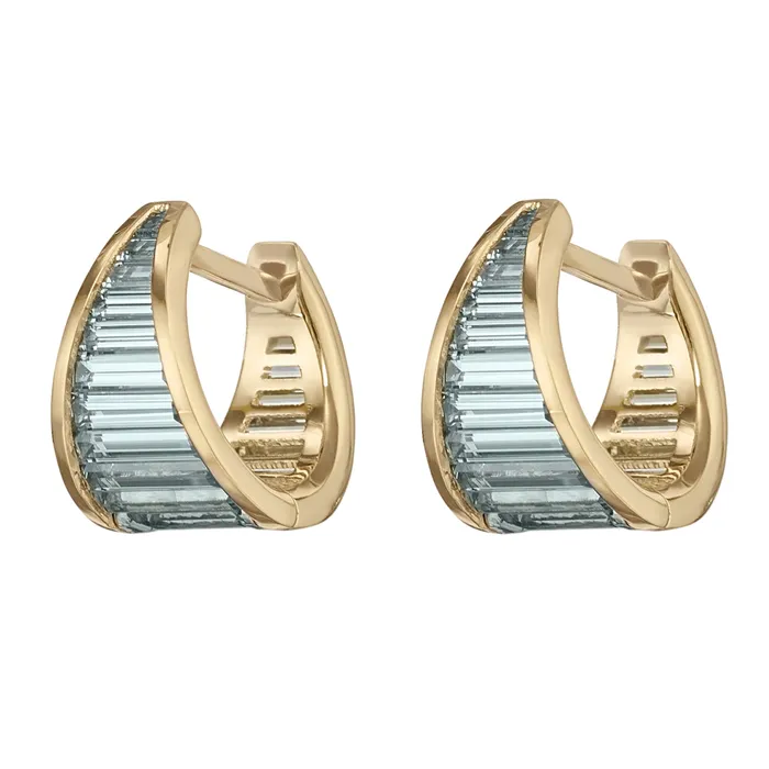Teal Baguette Sapphire Huggie Earrings ARTEMER Earrings