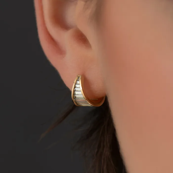 Teal Baguette Sapphire Huggie Earrings ARTEMER Earrings