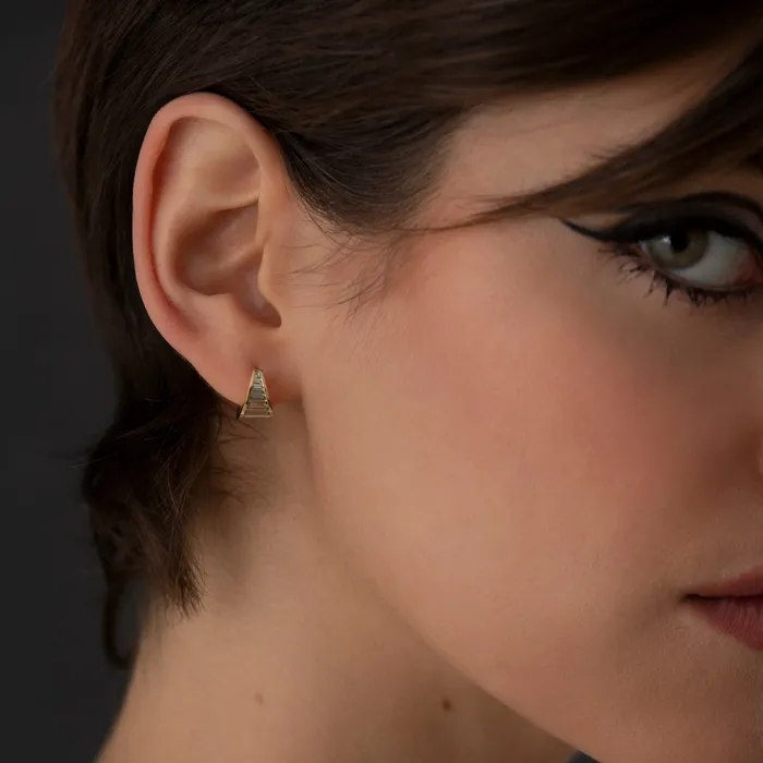 Teal Baguette Sapphire Huggie Earrings ARTEMER Earrings