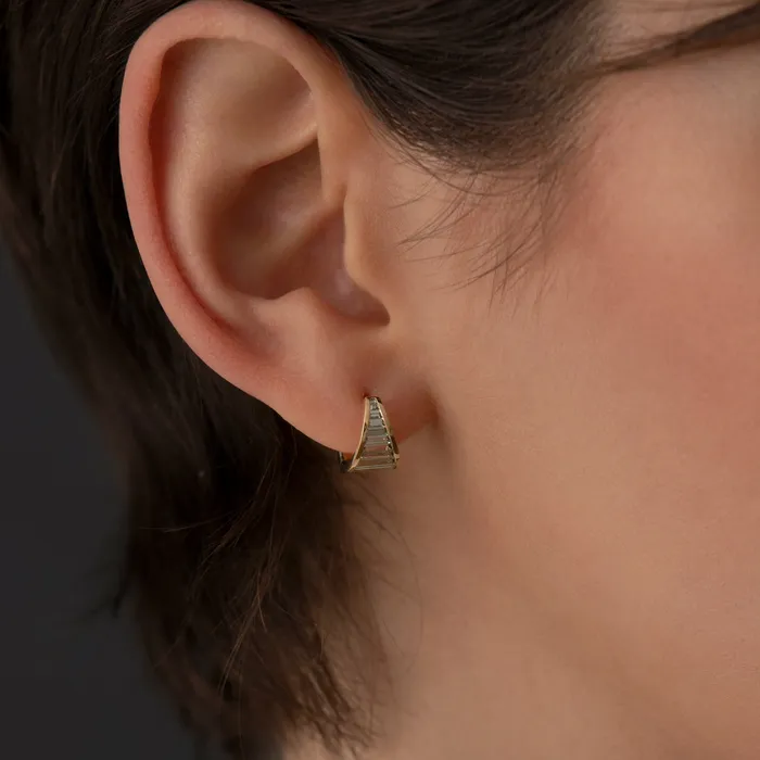 Teal Baguette Sapphire Huggie Earrings ARTEMER Earrings