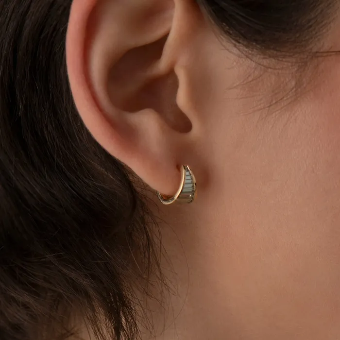 Teal Baguette Sapphire Huggie Earrings ARTEMER Earrings