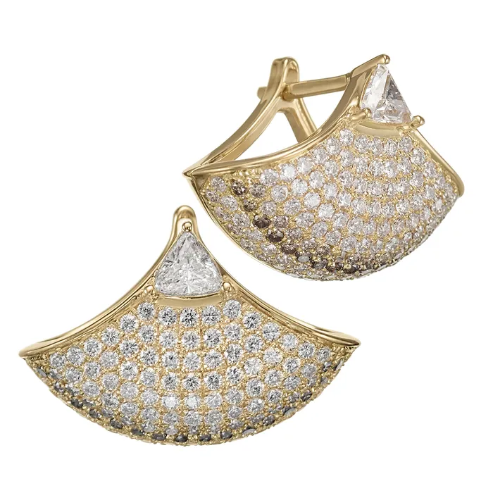 Trillion Diamond Fan Earrings with Brown Diamond Accent ARTEMER Earrings