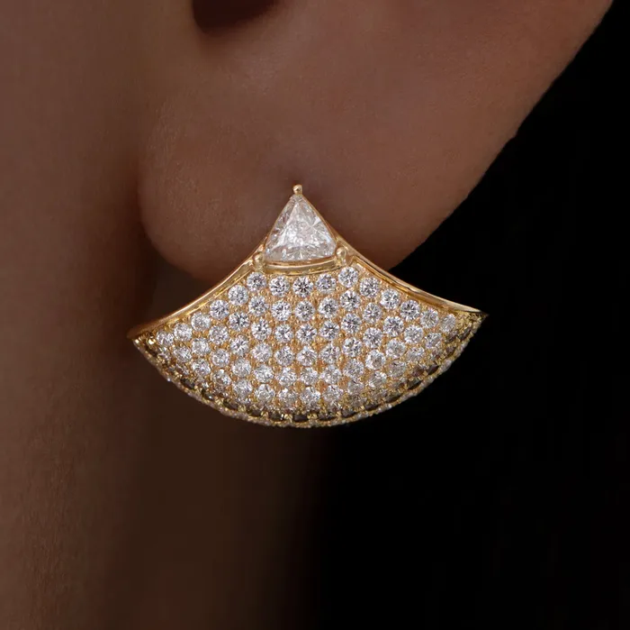 Trillion Diamond Fan Earrings with Brown Diamond Accent ARTEMER Earrings