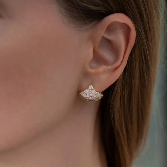 Trillion Diamond Fan Earrings with Brown Diamond Accent ARTEMER Earrings