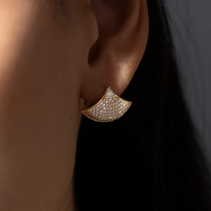 Trillion Diamond Fan Earrings with Brown Diamond Accent ARTEMER Earrings