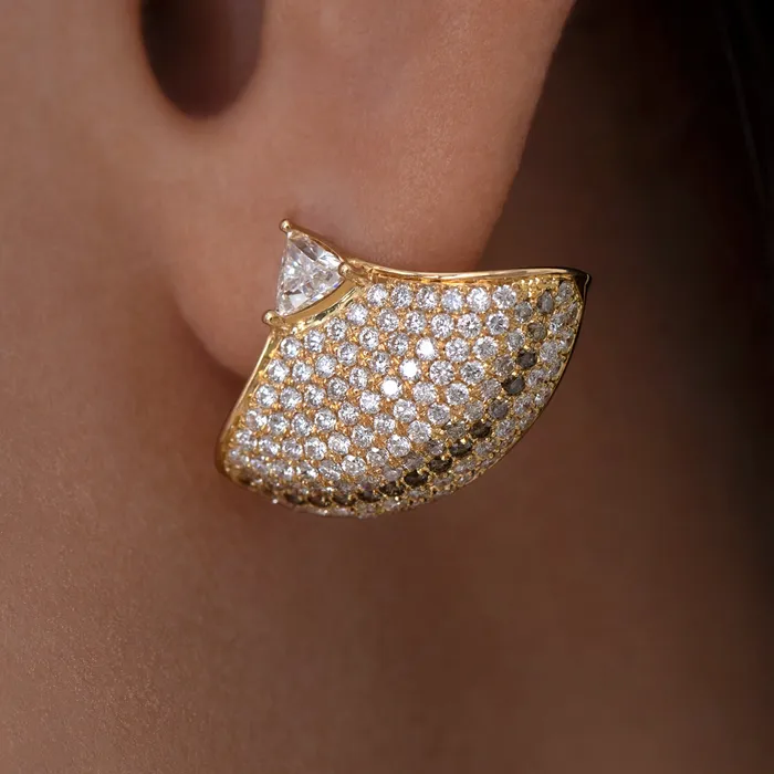 Trillion Diamond Fan Earrings with Brown Diamond Accent ARTEMER Earrings