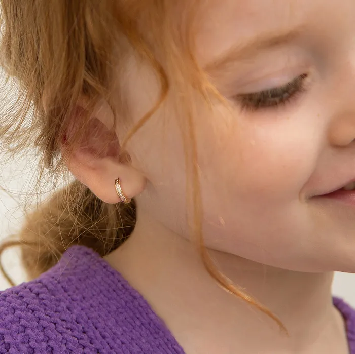 14k Gold Clear CZ Huggie 7mm Toddler Kids Girls Earrings Hoop Baby Hoop Earrings Earrings