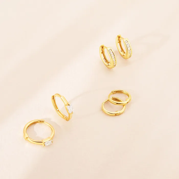 14k Gold Clear CZ Huggie 7mm Toddler Kids Girls Earrings Hoop Baby Hoop Earrings Earrings