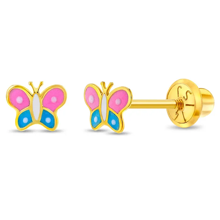 14k Gold Colorful Butterfly Baby Toddler Kids Earrings Safety Screw Back Enamel Kids Screw Back Earrings Earrings 14k Gold Colorful Butterfly Baby Toddler Kids Earrings Safety Screw Back Enamel Kids Screw Back Earrings Earrings