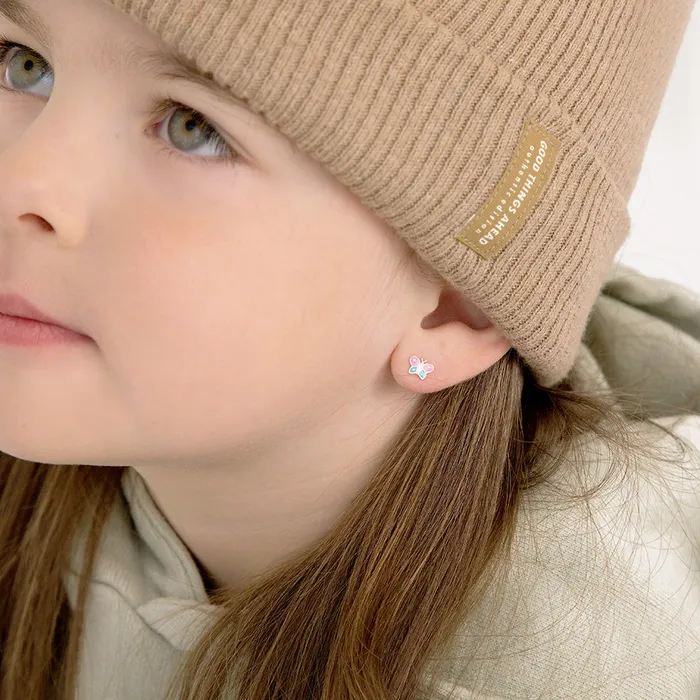 14k Gold Colorful Butterfly Baby Toddler Kids Earrings Safety Screw Back Enamel Kids Screw Back Earrings Earrings