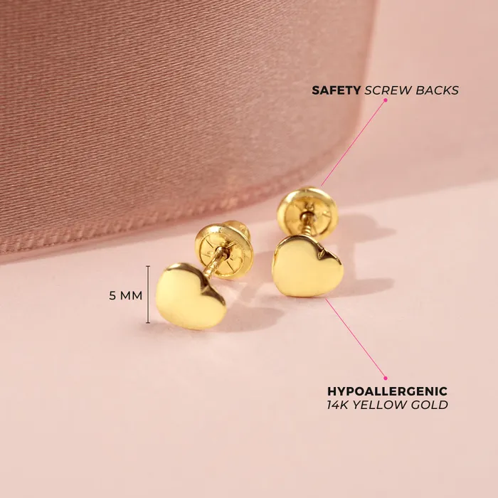 14k Gold Polished Heart Baby Toddler Kids Earrings Safety Screw Back Baby Screw Back Earrings Earrings