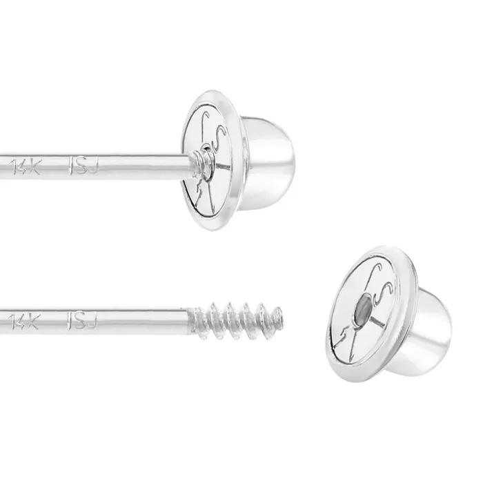 14k White Gold Classic Cubic Zirconia Jeweled Cross Baby Toddler Kids Earrings Safety Screw Back Kids Screw Back Earrings Earrings