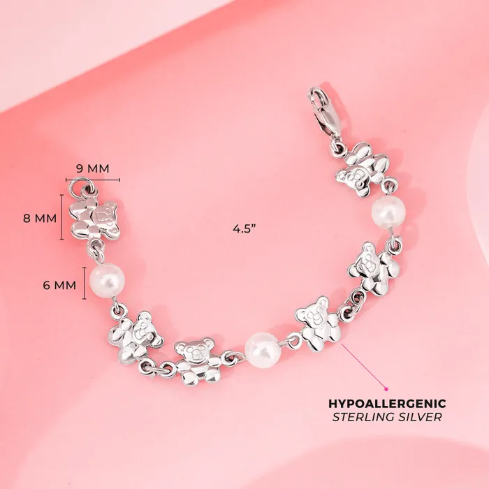 45 Bear Pearl Baby Toddler Bracelet Sterling Silver Baby Pearl Bracelets Bracelets