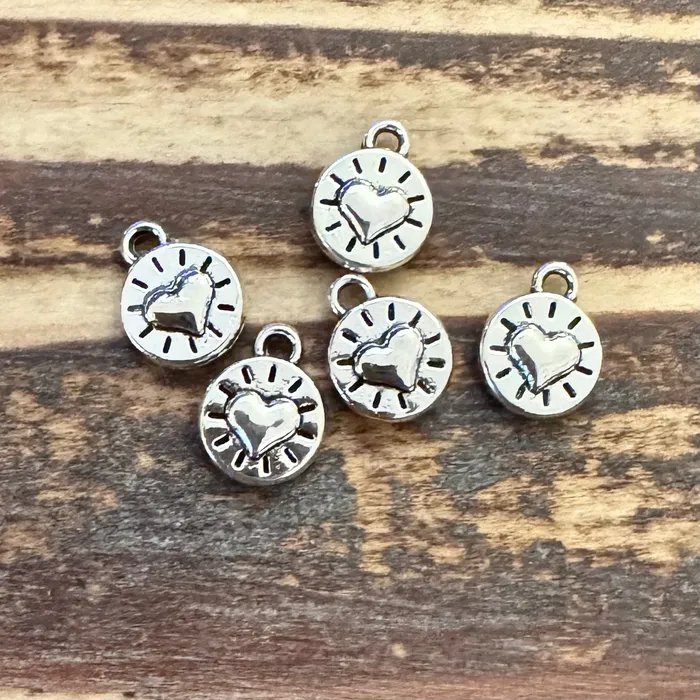 ABD Exclusives Charm Necklaces BCB0692 Antique Silver Radient Heart Charm 10x8mm Pkg 5