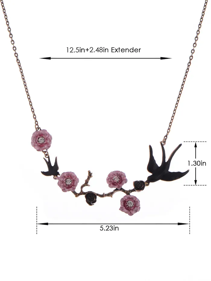 Alilang Antique Golden Hand Painted Pink Cherry Blossom Flower Enamel Black Sparrow Birds Necklace ALILANGCOM Necklaces Alilang Antique Golden Hand Painted Pink Cherry Blossom Flower Enamel Black Sparrow Birds Necklace ALILANGCOM Necklaces
