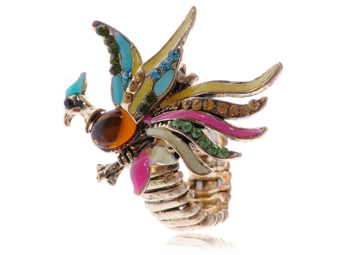 Alilang Antique Multicolored Colorful Phoenix Bird Ring Rings