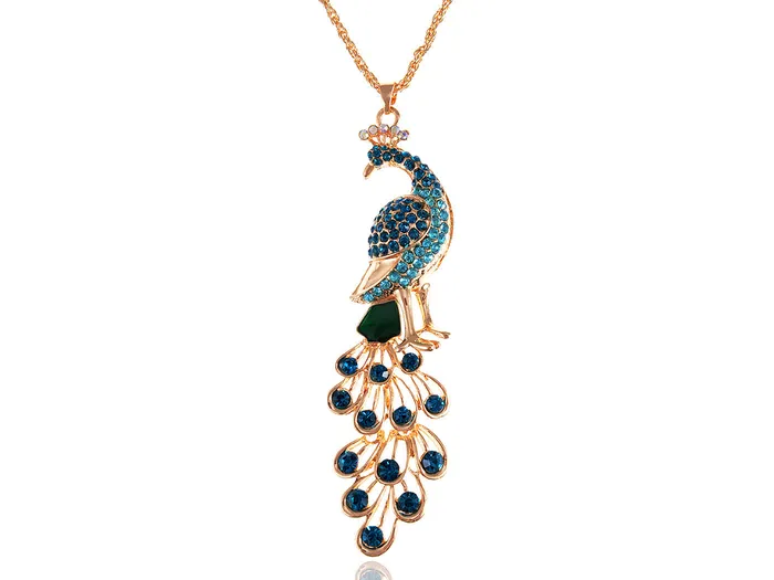 Alilang Blue Green Colored Peacock Bird Pendant Chain Necklace Necklaces