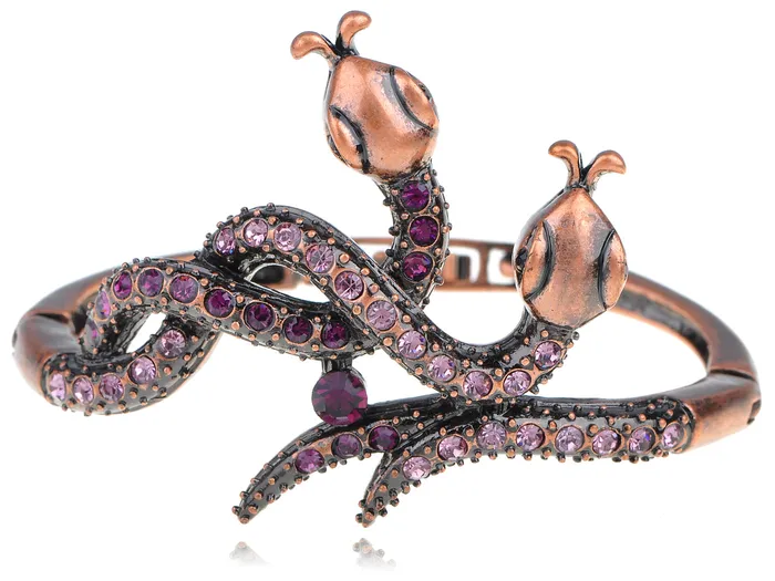 Alilang Bracelets Copper Amethyst Twin Serpents Snake Bracelet Bangle