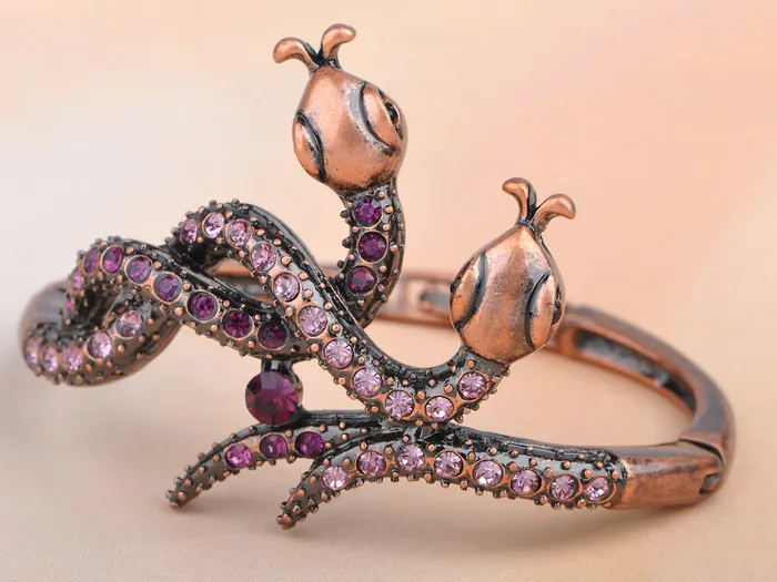 Alilang Bracelets Copper Amethyst Twin Serpents Snake Bracelet Bangle Alilang Bracelets Copper Amethyst Twin Serpents Snake Bracelet Bangle