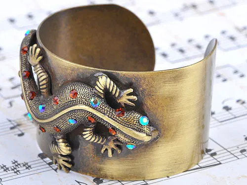 Alilang Bracelets Vintage Inspire Bronze Amber Blue Lizard Bracelet Alilang Bracelets Vintage Inspire Bronze Amber Blue Lizard Bracelet
