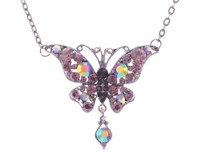 Alilang Necklaces Alilang Silver Tone Purple Colored Stone Butterfly Insect Wings Pendant Necklace Alilang Necklaces Alilang Silver Tone Purple Colored Stone Butterfly Insect Wings Pendant Necklace