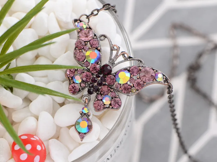 Alilang Necklaces Alilang Silver Tone Purple Colored Stone Butterfly Insect Wings Pendant Necklace Alilang Necklaces Alilang Silver Tone Purple Colored Stone Butterfly Insect Wings Pendant Necklace