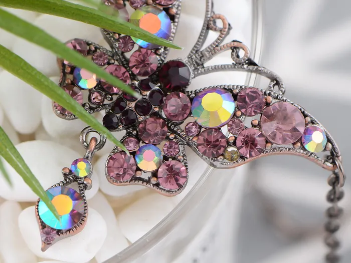 Alilang Necklaces Alilang Silver Tone Purple Colored Stone Butterfly Insect Wings Pendant Necklace Alilang Necklaces Alilang Silver Tone Purple Colored Stone Butterfly Insect Wings Pendant Necklace
