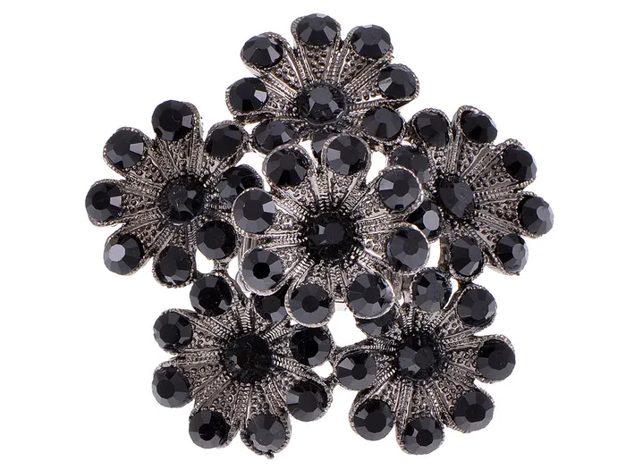 Alilang Rings Dark Jet Fountain Flower Bouquet Cluster Floral Ust Ring