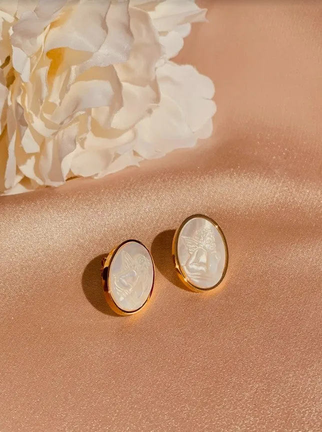 Angel White Iridescent Oval Earrings Refined by AnnaKaci Earrings