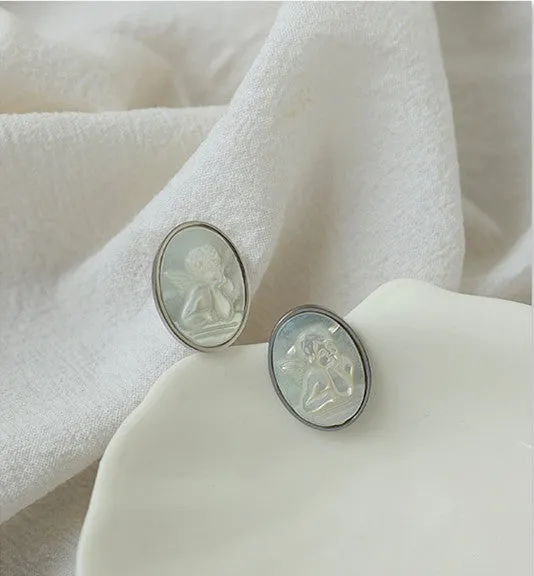 Angel White Iridescent Oval Earrings Refined by AnnaKaci Earrings Angel White Iridescent Oval Earrings Refined by AnnaKaci Earrings