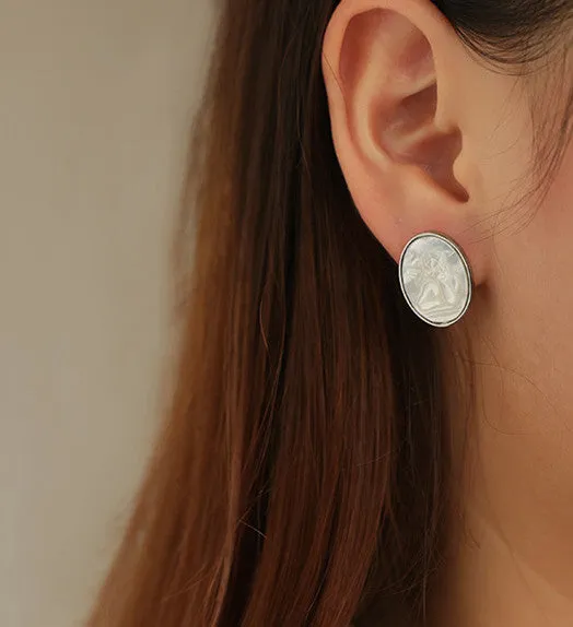 Angel White Iridescent Oval Earrings Refined by AnnaKaci Earrings Angel White Iridescent Oval Earrings Refined by AnnaKaci Earrings
