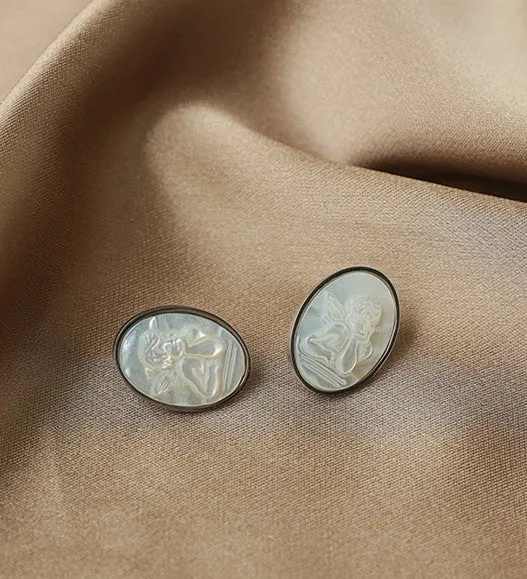 Angel White Iridescent Oval Earrings Refined by AnnaKaci Earrings Angel White Iridescent Oval Earrings Refined by AnnaKaci Earrings