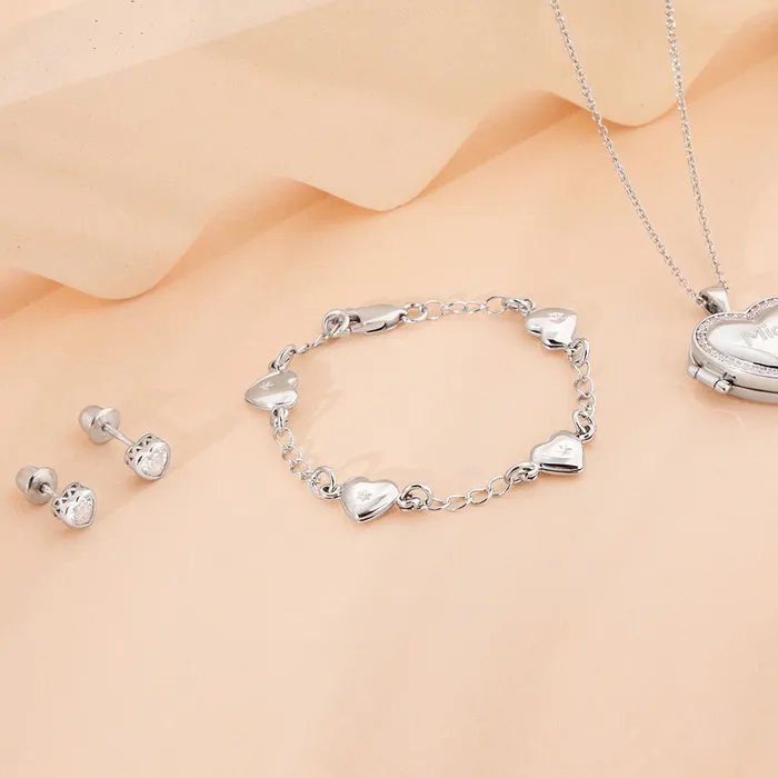 Baby Chain Link Bracelets Bracelets 5 Heart Charm Baby Toddler Bracelet Sterling Silver