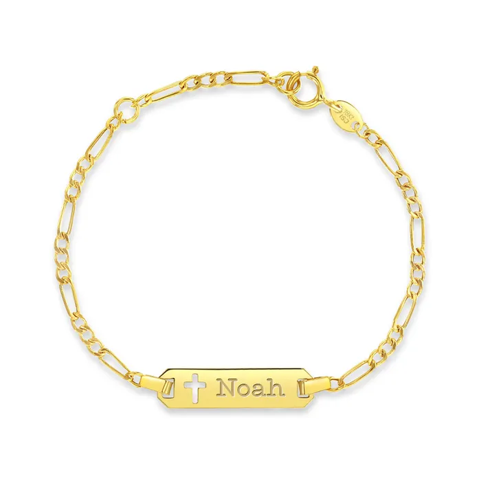 Baby ID Bracelets Bracelets 18k Gold 4555 Cross Cutout Tag ID Baby Kids Boys Bracelet Baby ID Bracelets Bracelets 18k Gold 4555 Cross Cutout Tag ID Baby Kids Boys Bracelet