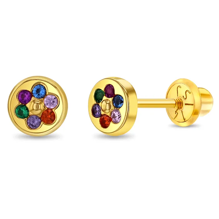 Baby Screw Back Earrings Earrings 14k Gold Round Multicolored Flower Toddler Kids Girls Earrings Safety Screw Back Baby Screw Back Earrings Earrings 14k Gold Round Multicolored Flower Toddler Kids Girls Earrings Safety Screw Back
