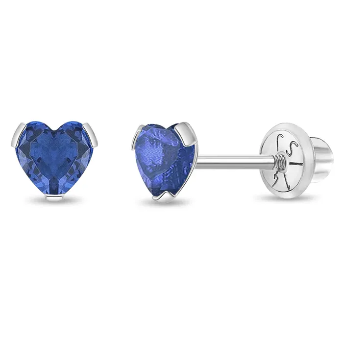 Baby Screw Back Earrings Earrings 14k White Gold Delicate Cubic Zirconia Heart 4mm Kids Childrens Girls Earrings Screw Back