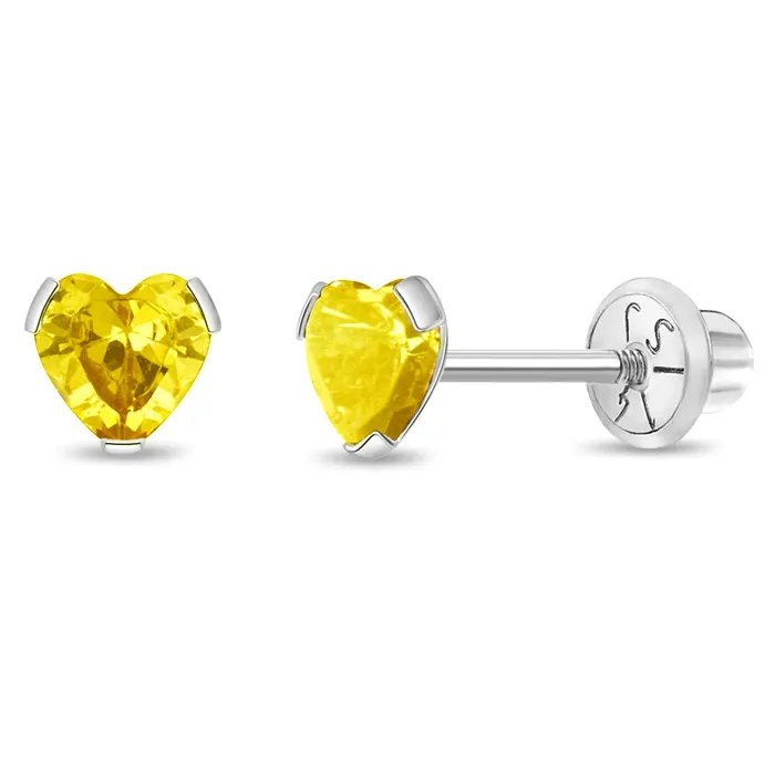 Baby Screw Back Earrings Earrings 14k White Gold Delicate Cubic Zirconia Heart 4mm Kids Childrens Girls Earrings Screw Back