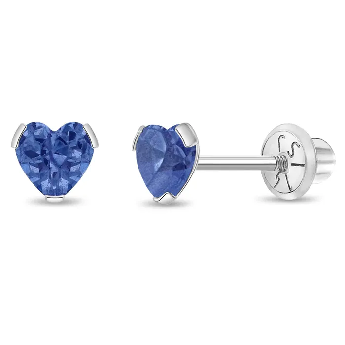 Baby Screw Back Earrings Earrings 14k White Gold Delicate Cubic Zirconia Heart 4mm Kids Childrens Girls Earrings Screw Back