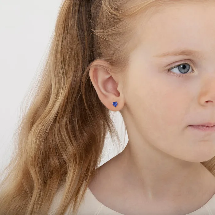 Baby Screw Back Earrings Earrings 14k White Gold Delicate Cubic Zirconia Heart 4mm Kids Childrens Girls Earrings Screw Back