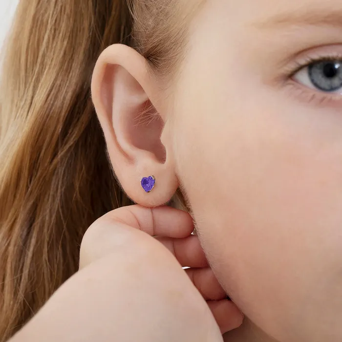 Baby Screw Back Earrings Earrings 14k White Gold Delicate Cubic Zirconia Heart 4mm Kids Childrens Girls Earrings Screw Back