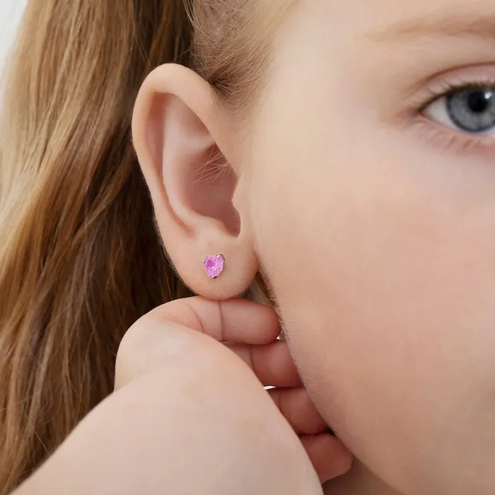 Baby Screw Back Earrings Earrings 14k White Gold Delicate Cubic Zirconia Heart 4mm Kids Childrens Girls Earrings Screw Back