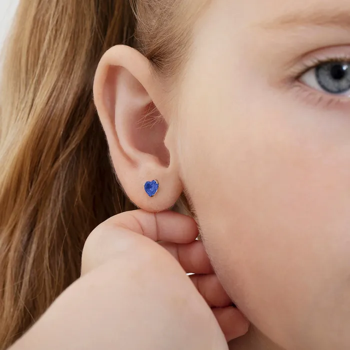 Baby Screw Back Earrings Earrings 14k White Gold Delicate Cubic Zirconia Heart 4mm Kids Childrens Girls Earrings Screw Back