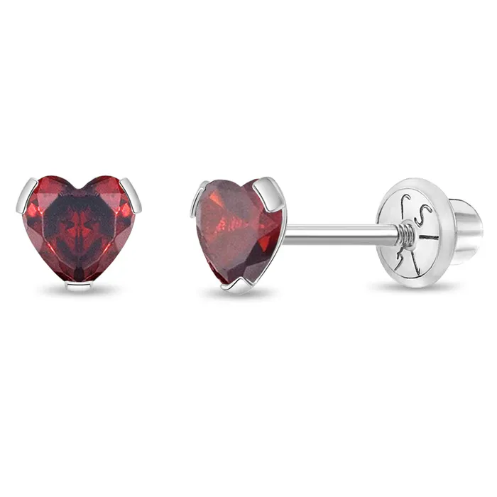 Baby Screw Back Earrings Earrings 14k White Gold Delicate Cubic Zirconia Heart 4mm Kids Childrens Girls Earrings Screw Back
