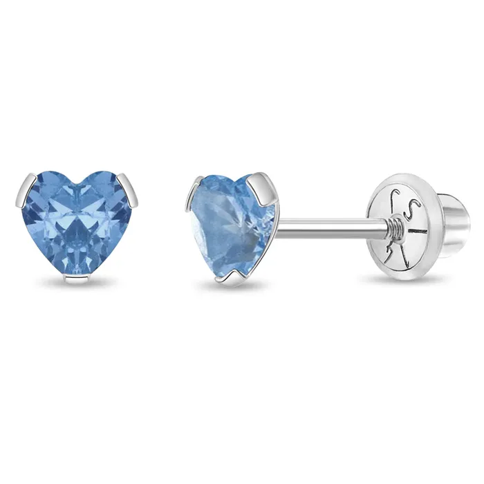 Baby Screw Back Earrings Earrings 14k White Gold Delicate Cubic Zirconia Heart 4mm Kids Childrens Girls Earrings Screw Back