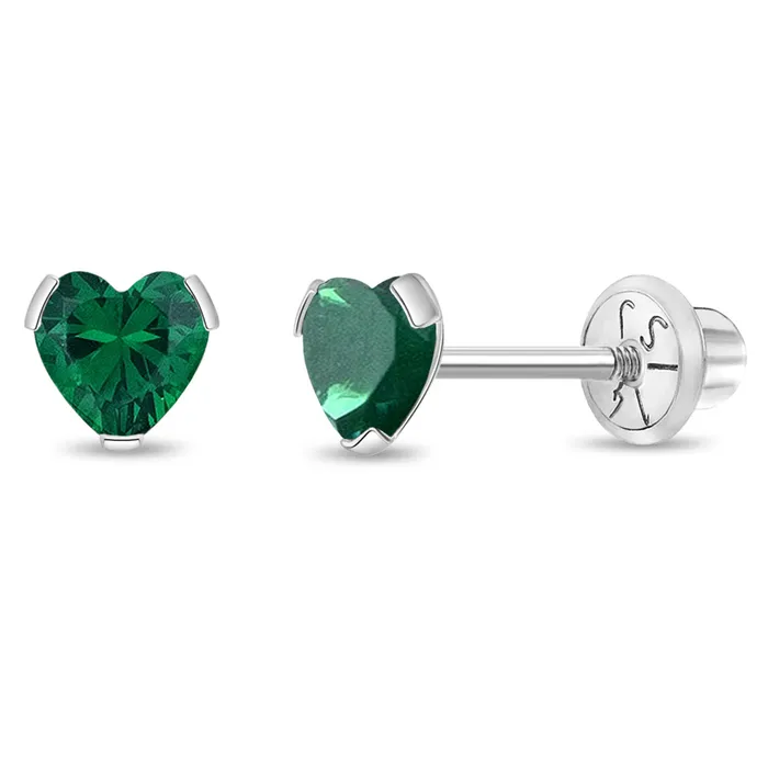 Baby Screw Back Earrings Earrings 14k White Gold Delicate Cubic Zirconia Heart 4mm Kids Childrens Girls Earrings Screw Back