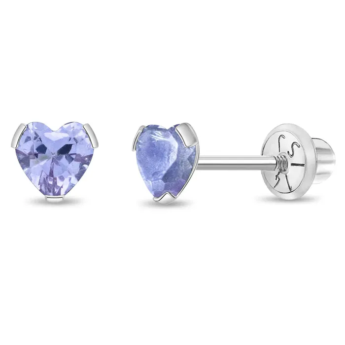 Baby Screw Back Earrings Earrings 14k White Gold Delicate Cubic Zirconia Heart 4mm Kids Childrens Girls Earrings Screw Back
