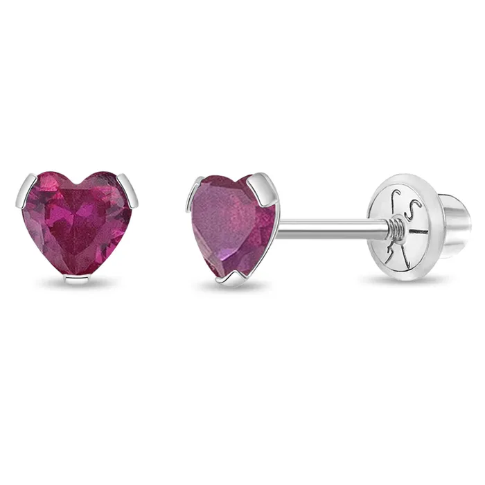 Baby Screw Back Earrings Earrings 14k White Gold Delicate Cubic Zirconia Heart 4mm Kids Childrens Girls Earrings Screw Back